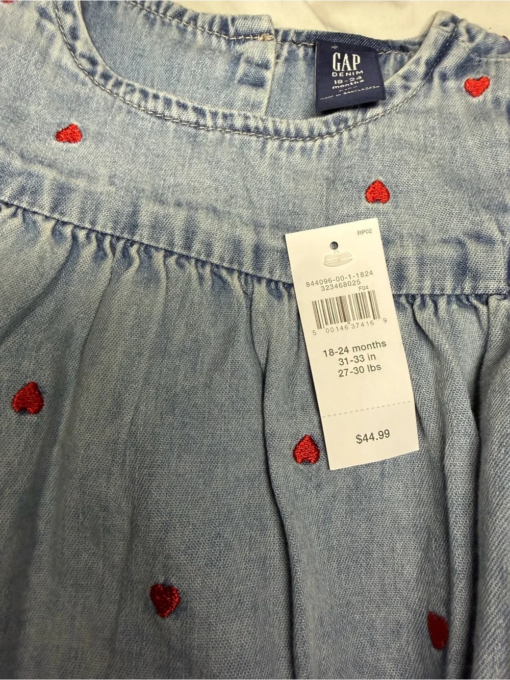 GAP Baby Girls' Light Blue Heart Denim Romper 18-24M